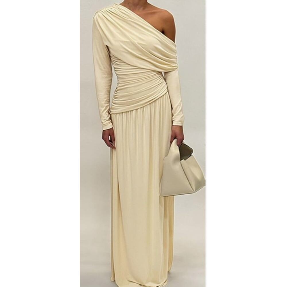 #133 MSRP $50 NWT HYPERFIRE ASYMMETRICAL RUCHED BARDOT MAXI DRESS ♡SIZE S♡